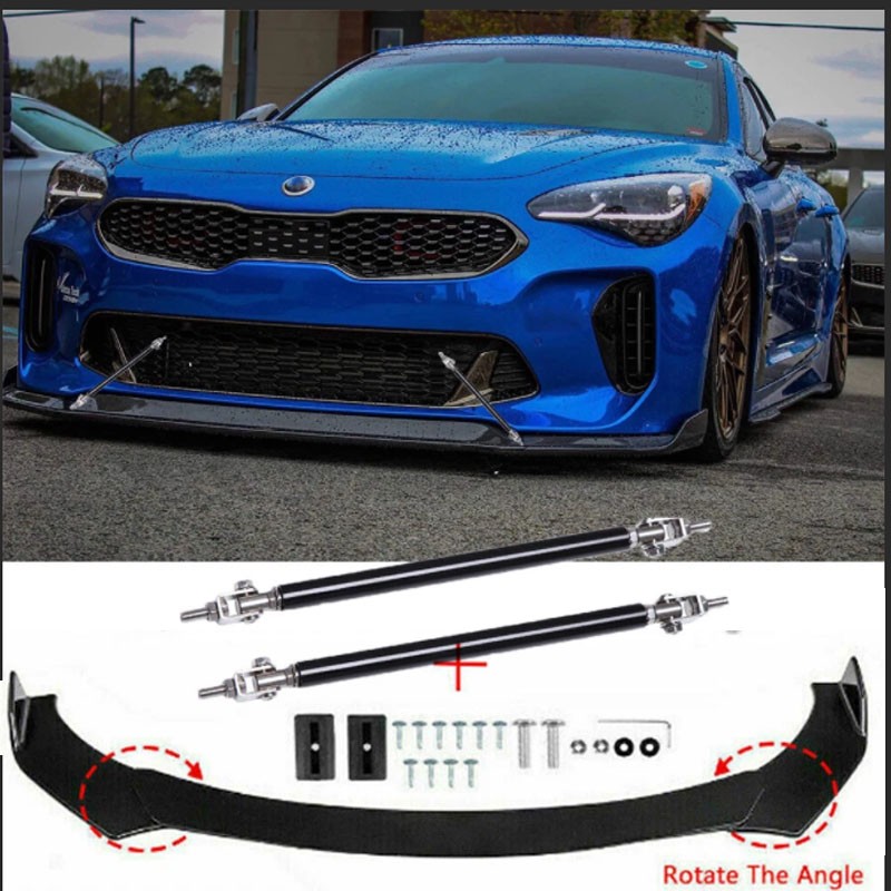 Front Bumper Lip Splitter Spoiler + Strut Rod For 2012-2021 Kia Stinger GT-Line
