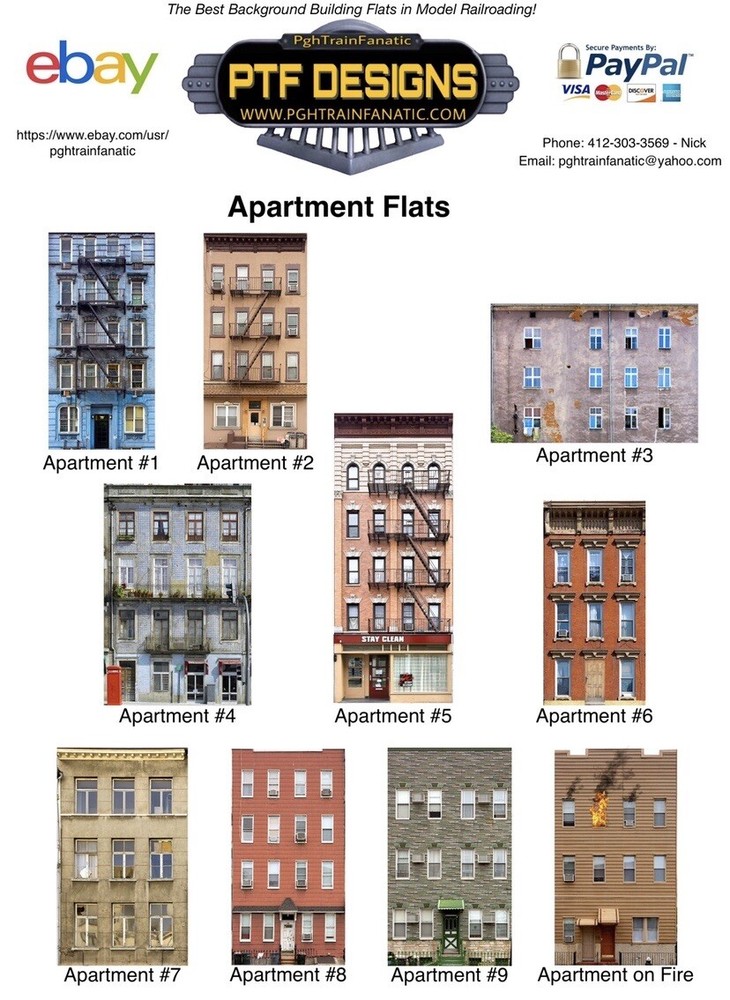 HO Scale Apartment #4 Combo Building Flat / Front 3D Background
