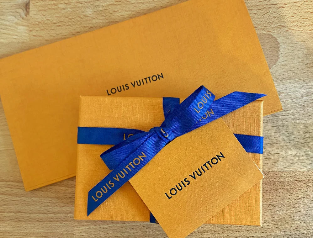 1 Yard of 1/2" Designer Louis Vuitton Blue Gift Ribbon w/Gold Logo Authentic New