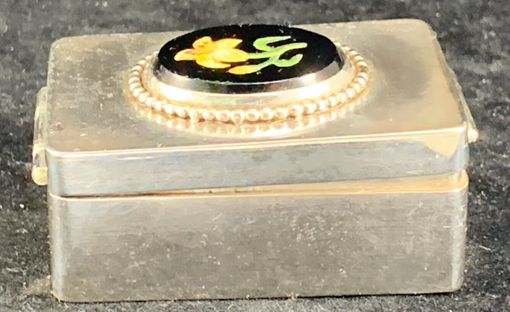 Vintage Sterling Silver & Pietra Dura 2" Rectangular Box - 70g