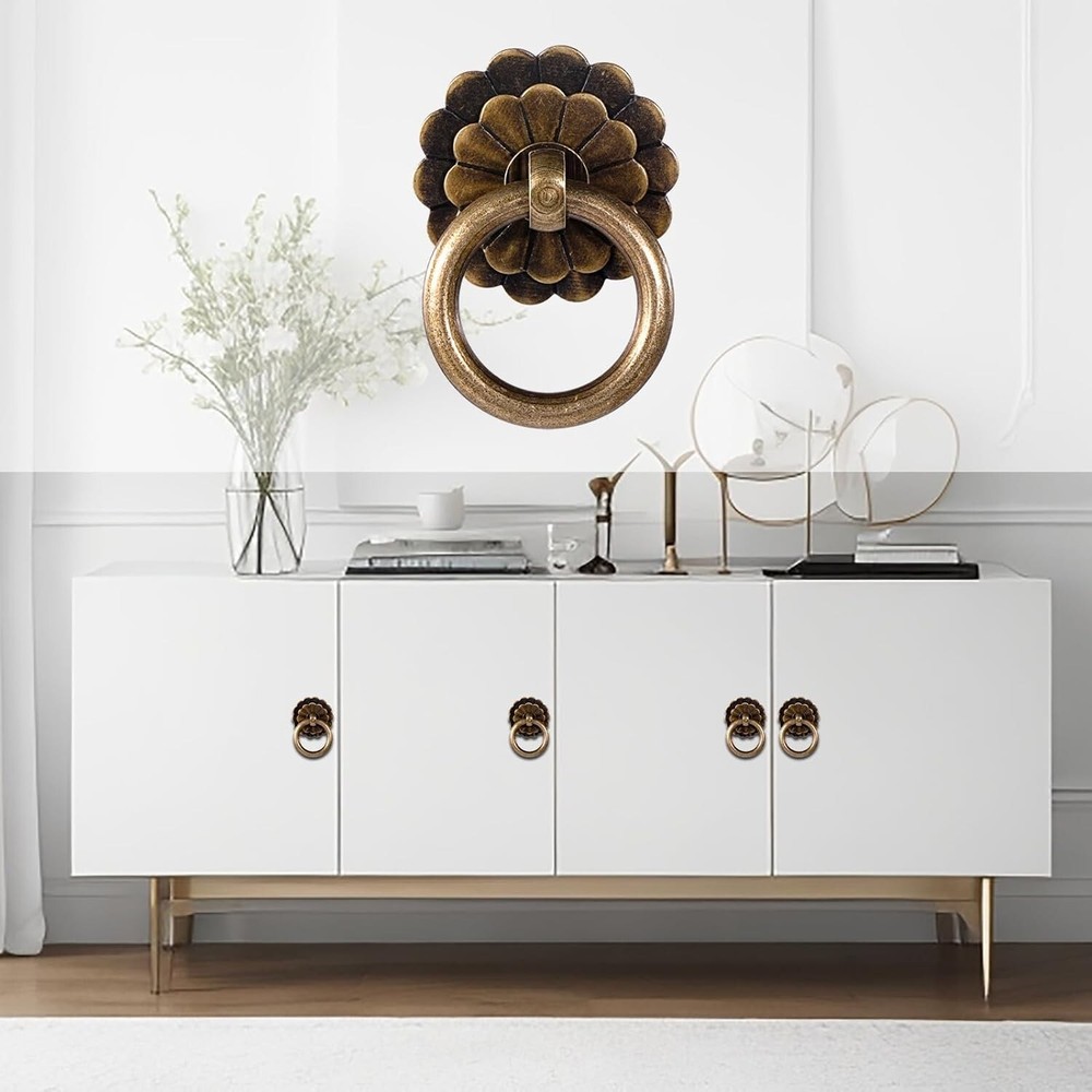 6 Pcs Antique Brass Cabinet Pulls Vintage Drawer Pulls Ring Antique Drawer Pulls