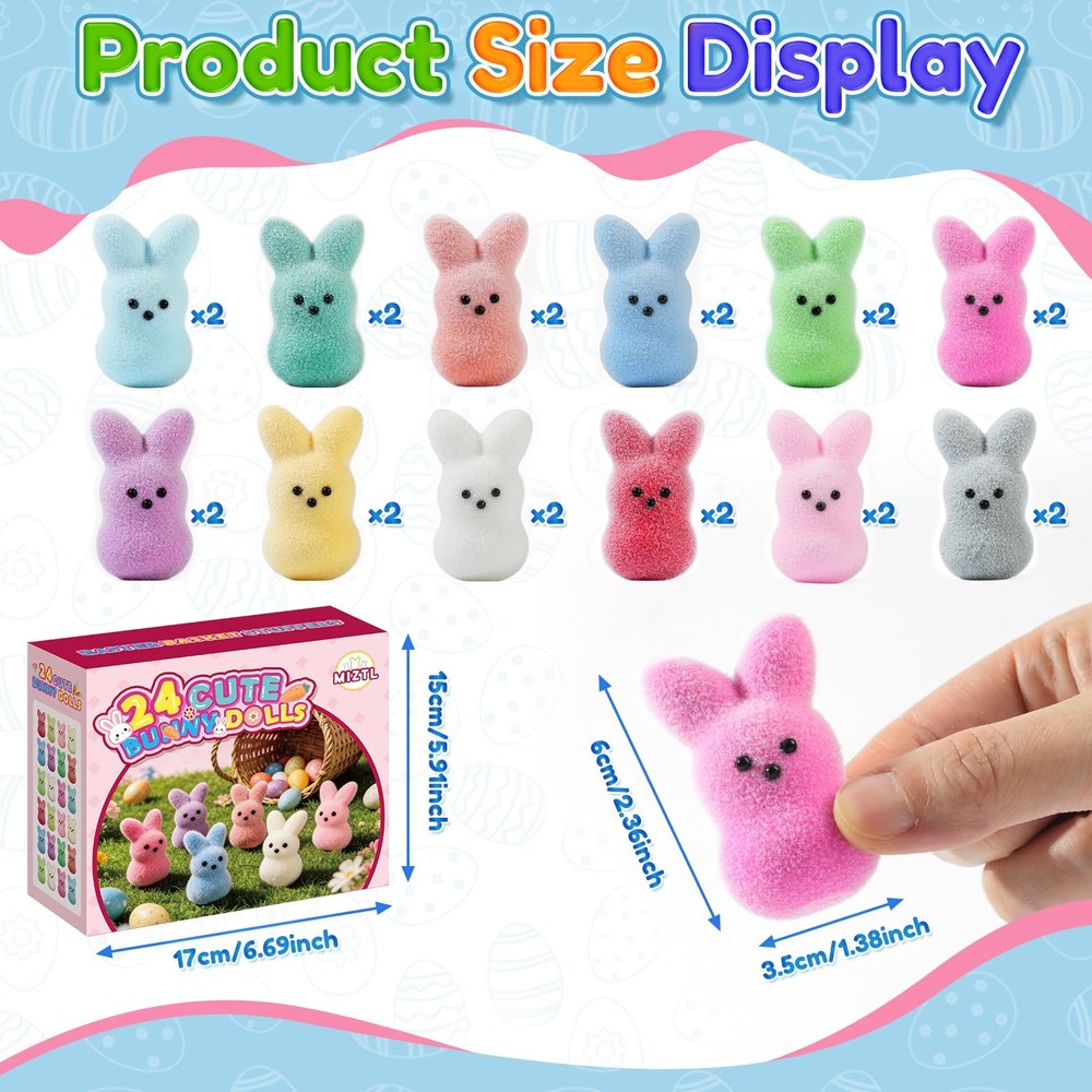 24Pack Mini Flocked Bunny for Easter Basket Stuffers, Easter Egg Fillers for ...