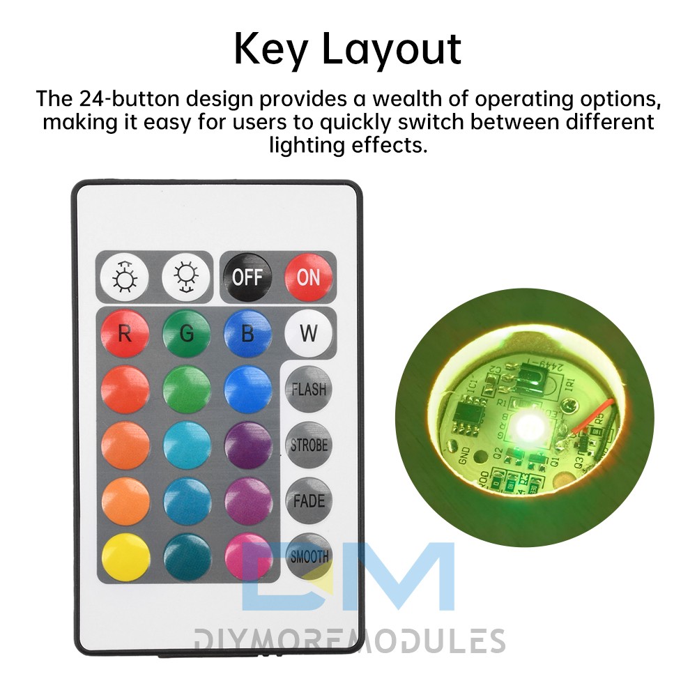 DC 5V RGB Light Board 24 Key IR Wireless Remote Control Switch LED Control