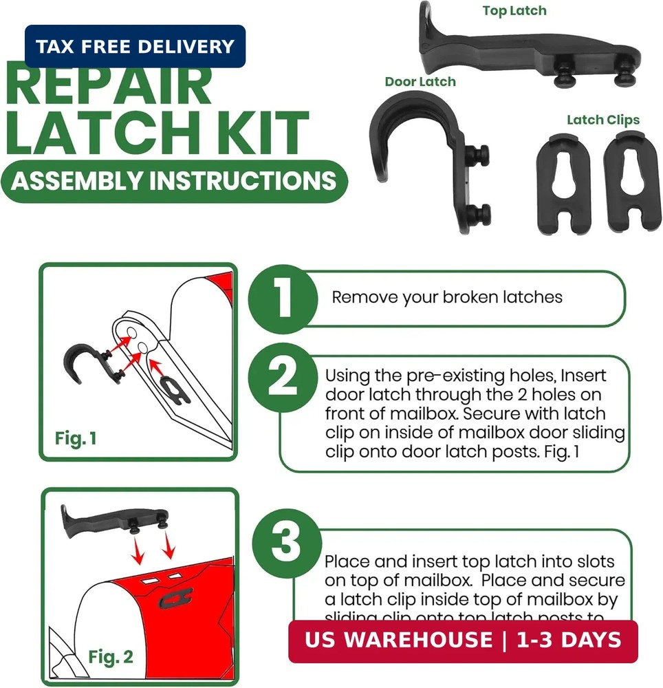 Mailbox Latch Replacement Kit: Easy Clip-On Black Latch for Standard Mailboxes