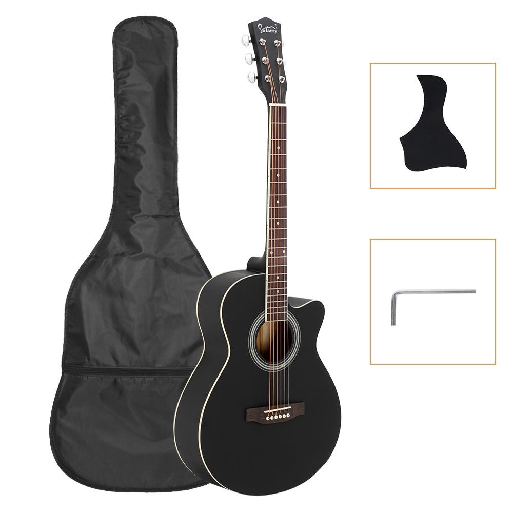 Glarry 40" Cutaway Folk Guitar Bundle 6 Steel Strings with Beginner Kit Black