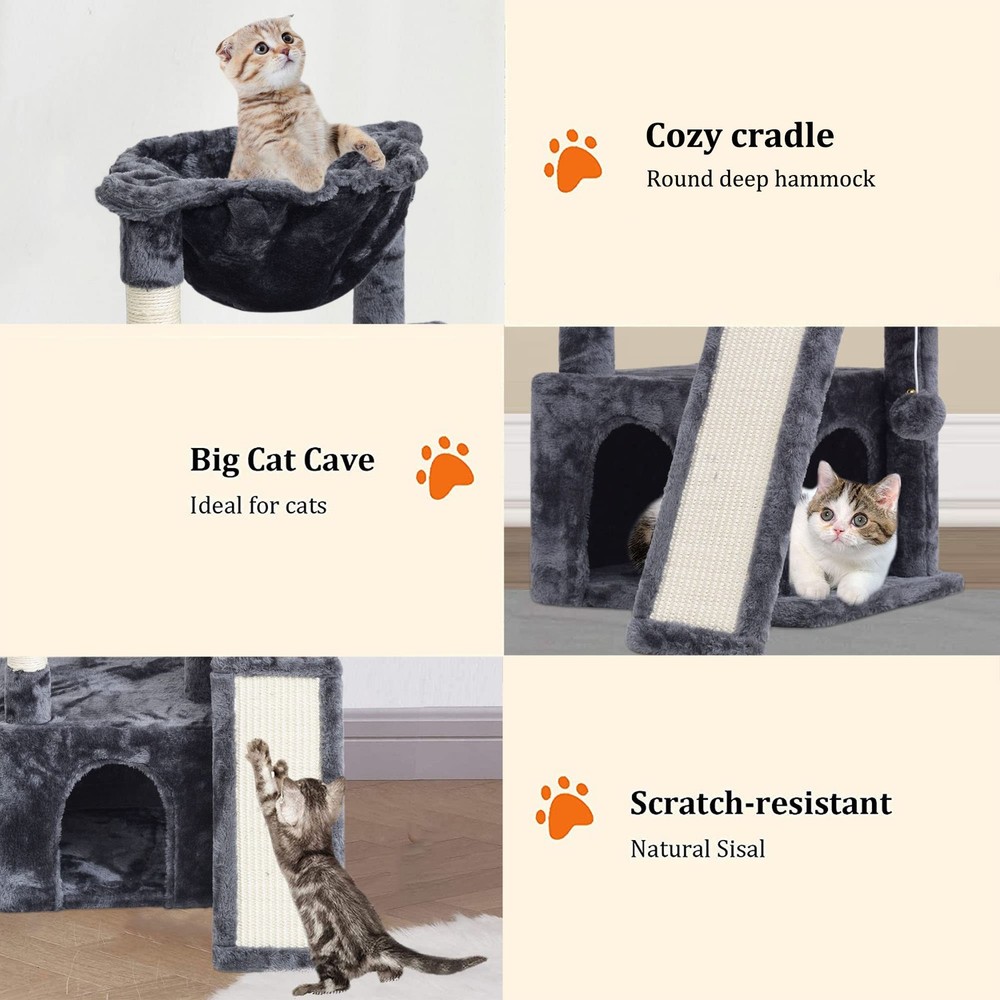 23.62" Cat Tree for Indoor Large Cats, Cat Tower with Scratching Posts & Boar...