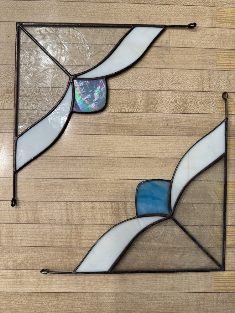 2 stain glass window corner panel