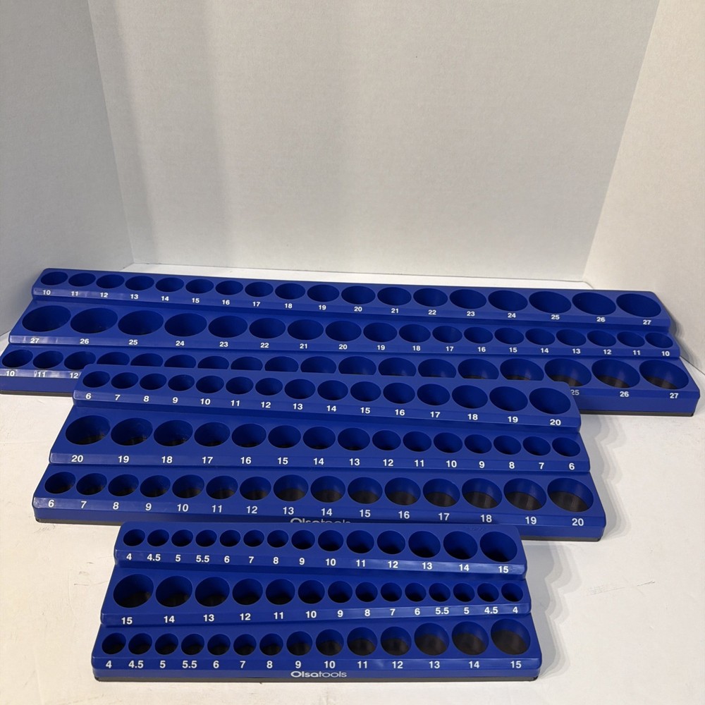 Olsa Tools 3-Row Magnetic Socket Organizer Patented 3pc Holder Kit Blue
