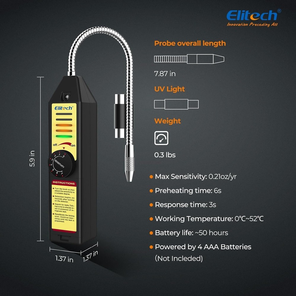 Halogen Refrigerant Leak Detector with Adjustable Sensitivity & Quick Response