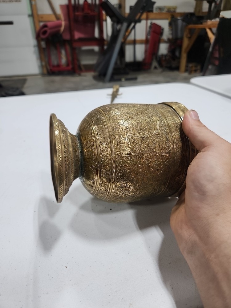 Antique Islamic Brass Basin Bowl engraved & Pierced Calligraphy Script c19th