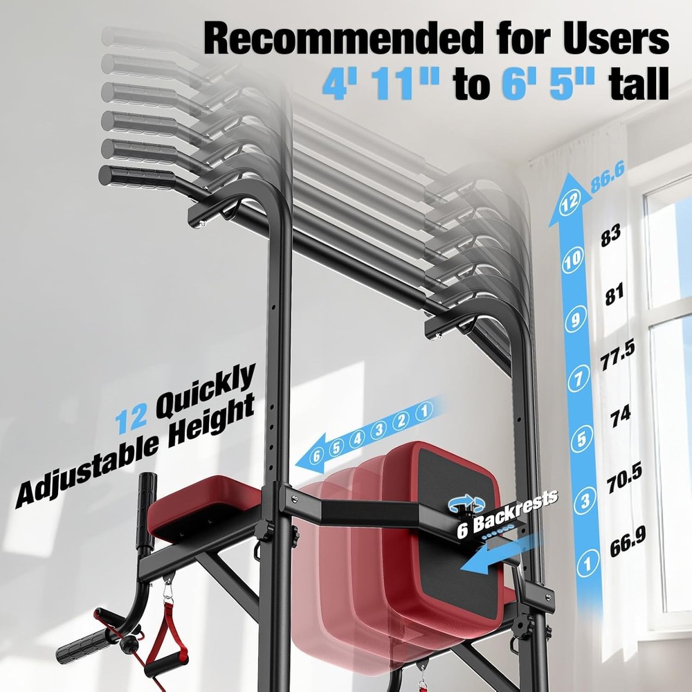 Power Tower Pull Up Bar Station, 450LBS Stable Power Tower Training
