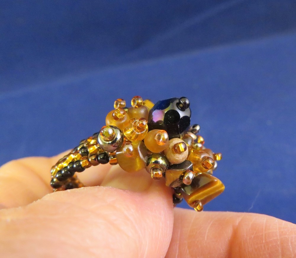 Beaded Ring w Multi-colored Beads & Stones Sz.9 (1122)