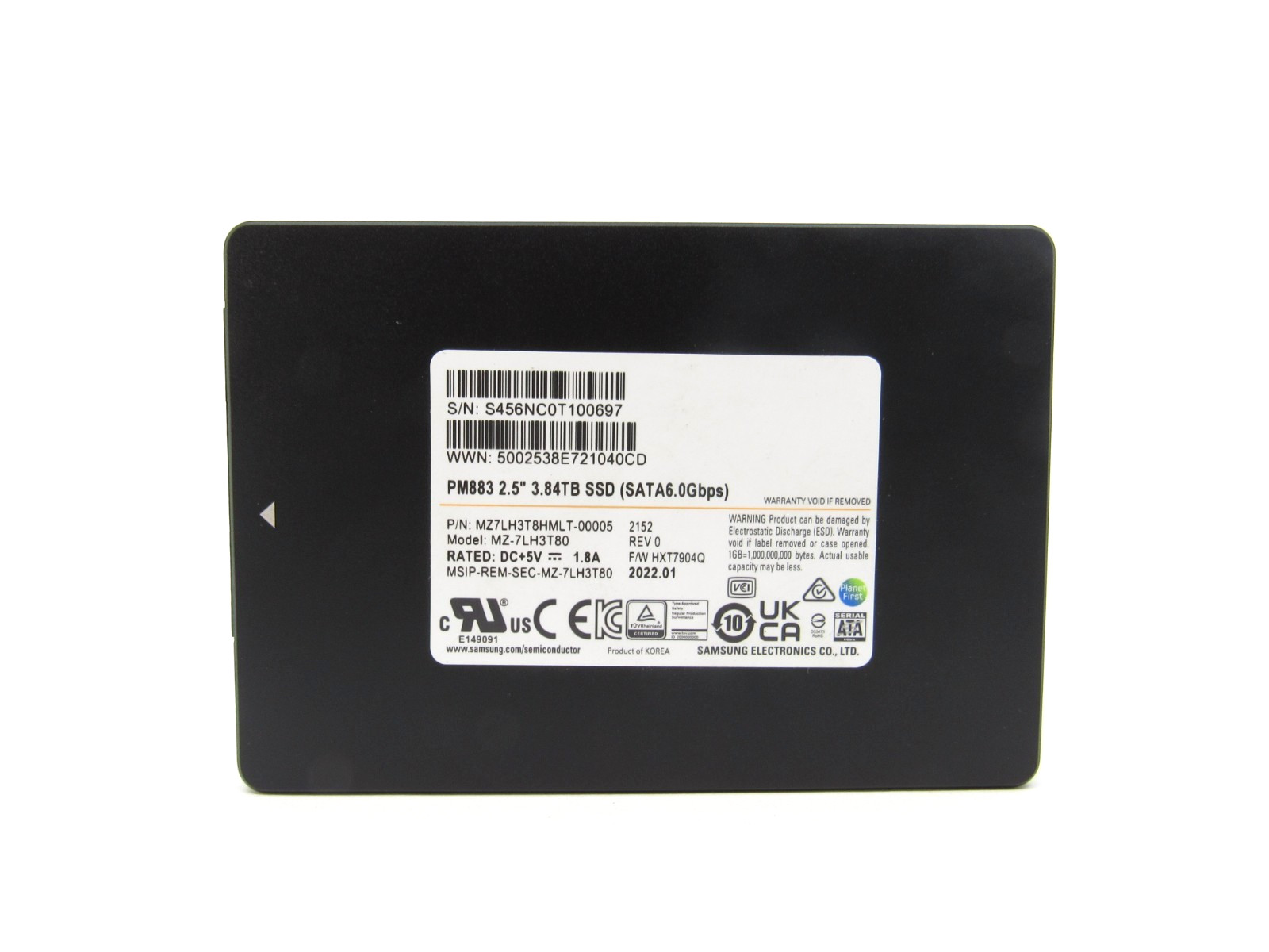 MZ-7LH3T80 Samsung PM883 Series 3.84TB 2.5" SATA 6Gb/s SSD MZ7LH3T8HMLT Grade A