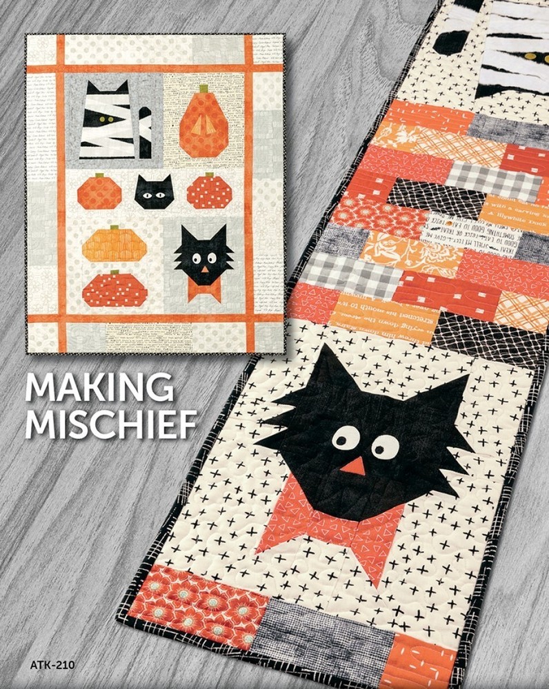 Feline Drive Fabric - Paper Pattern - MAKING MISCHIEF - Cat Table Runner & Quilt