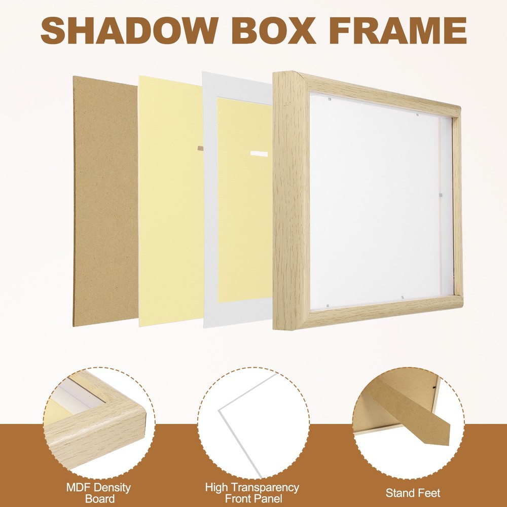 13x9\" Horizontal Shadow Frame with 3 Stickers Pins, White for