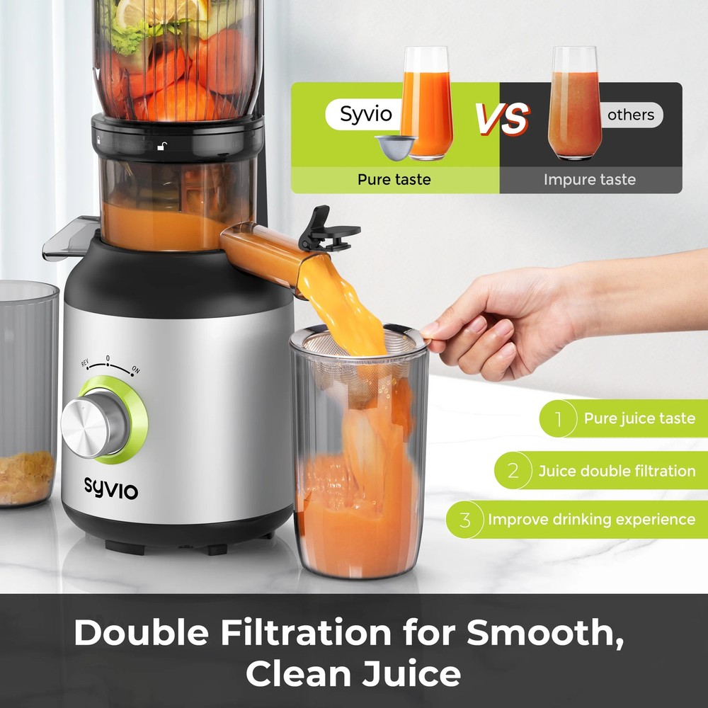 Syvio Slow Masticating Juicer with 4.3" Feed Chute