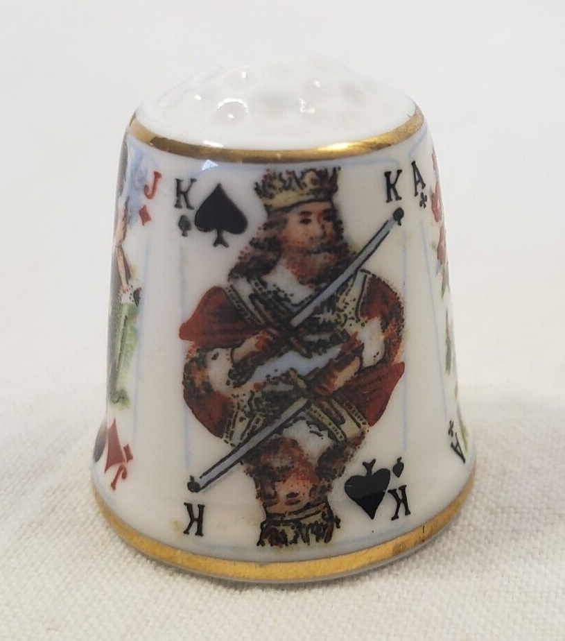 Sutherland England Thimble "PLAYING CARDS" Porcelain HTF