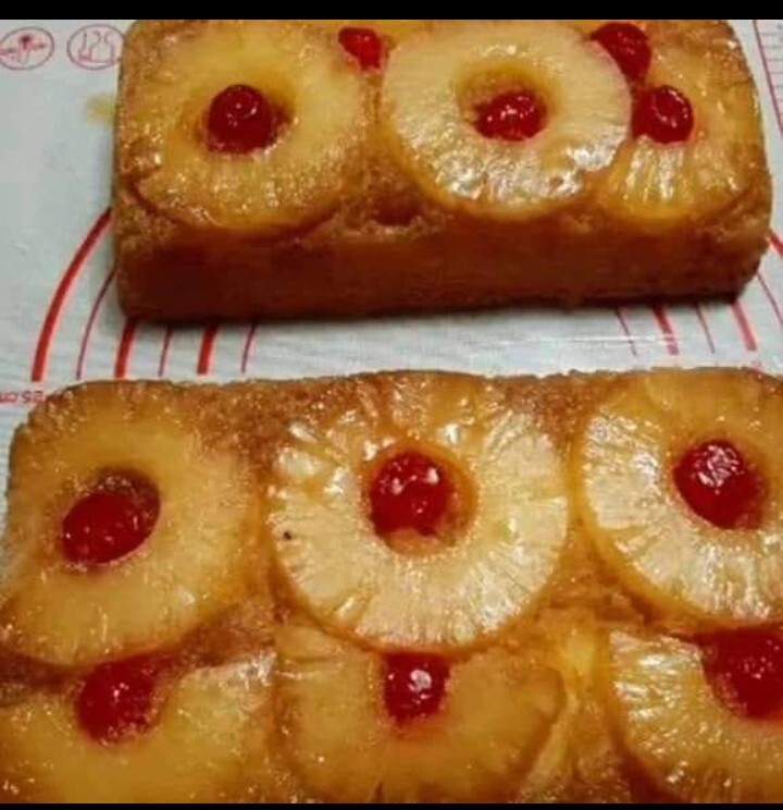 Pineapple Upside Down Loaf Cake. Homemade. 8.5 x 4.5