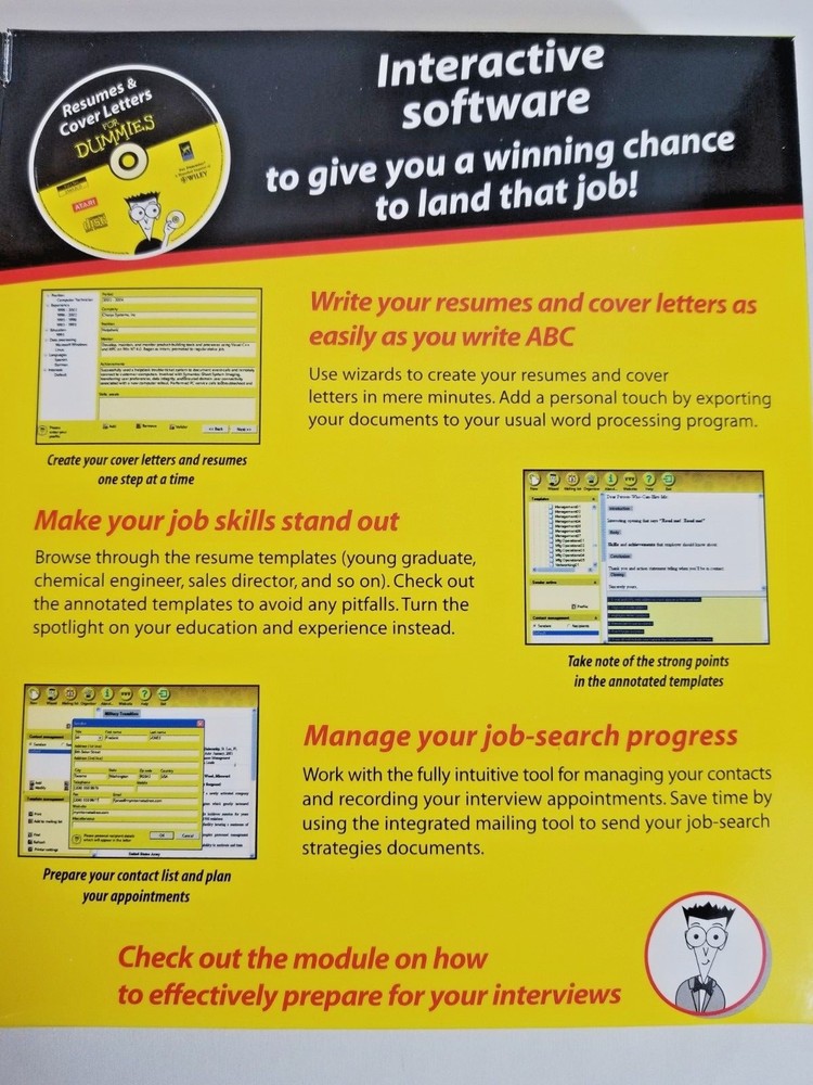 Resumes & Cover Letters for Dummies CD ROM & 144 page reference guide new in box