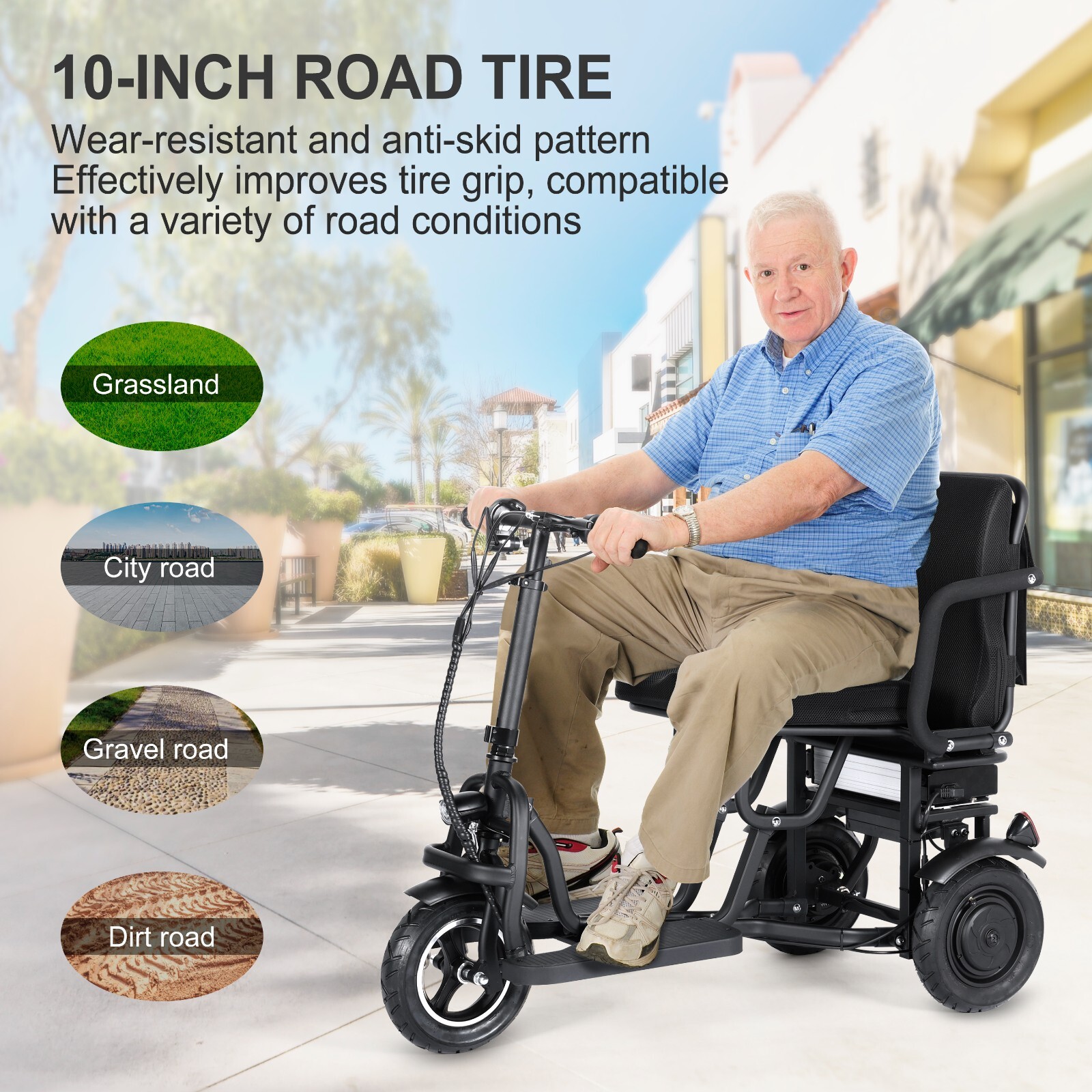 TopMate Electric Scooter 3 Wheel Power Mobility Scooter for Adult Senior 10.4Ah