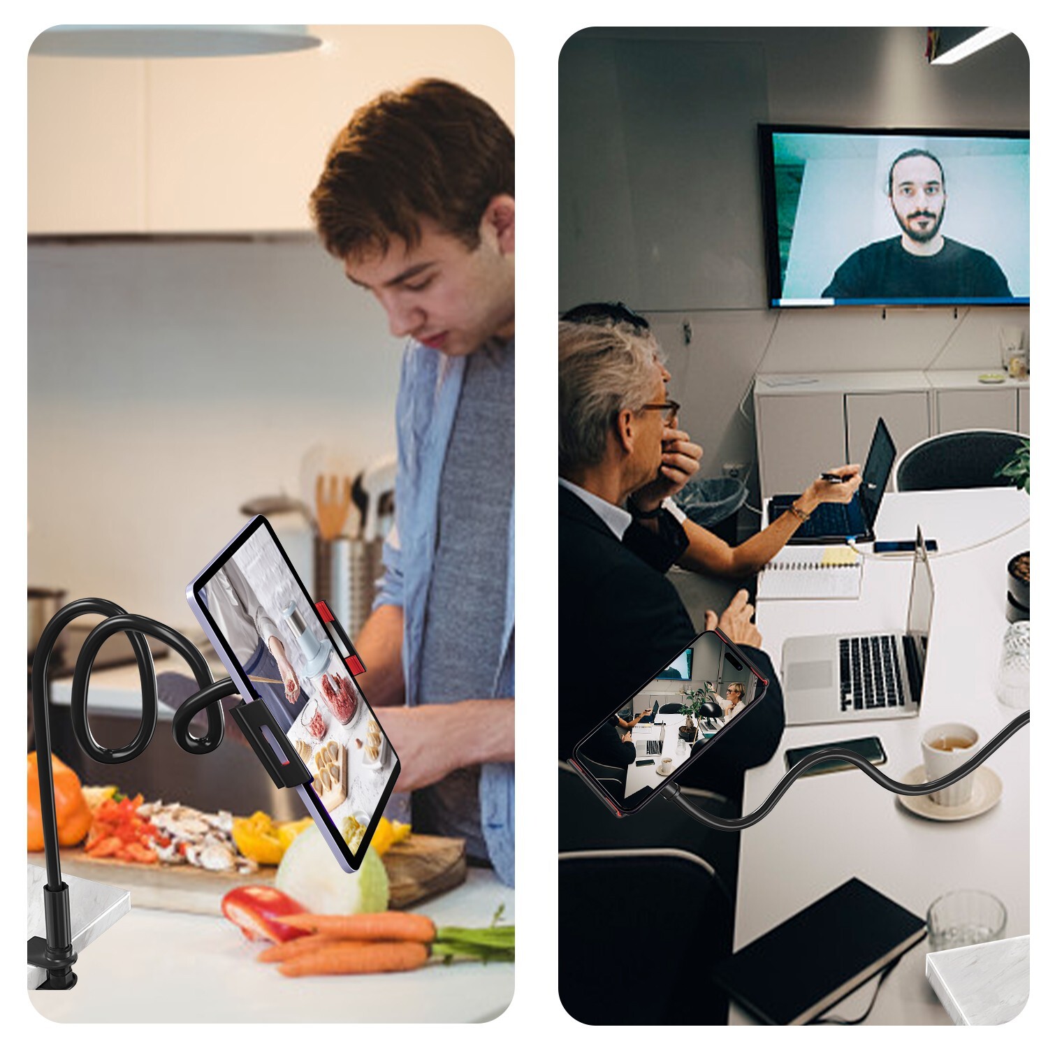 Flexible Gooseneck Tablet Holder - Long Arm Clamp for Desk, Bed & Versatile Use