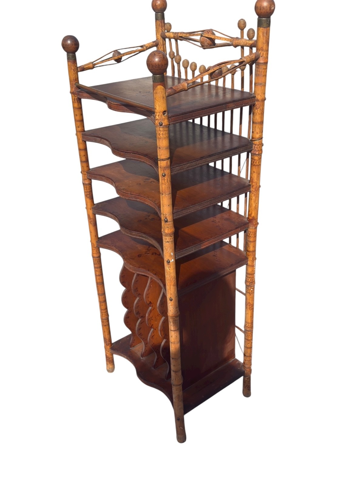 antique victorian stick and ball eastlake bamboo bookshelf magazine rack 1890