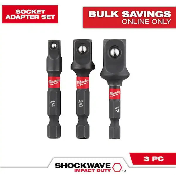 Shockwave 3pc Impact Duty 1/4″ Hex Shank Socket Adapter Set Optimized Shockzone