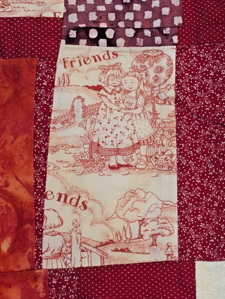 Handmade Best Friends Patchwork Red Black White Quilt Throw/Lap Size 40" x 29"