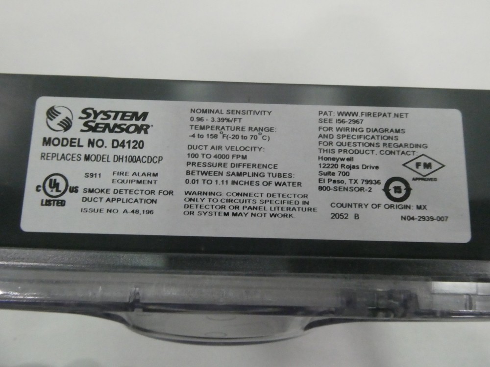 System Sensor D4120 4-wire Duct Smoke Detector
