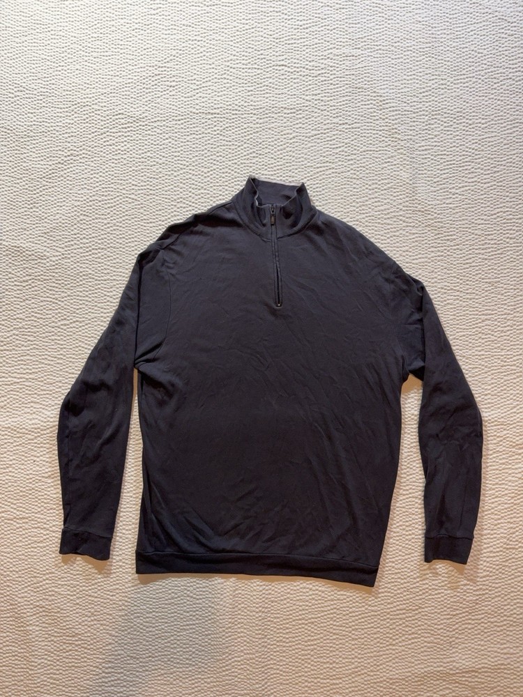 Peter Millar Quarter Zip Mens Medium Golf Jacket Black Sweater Pima Cotton
