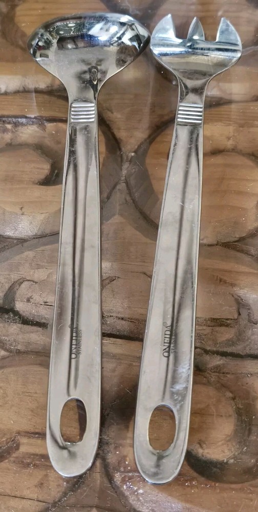 2 Piece 10" Serving Set Oneida Stainless Glossy Flatware Serving Spoon & Fork