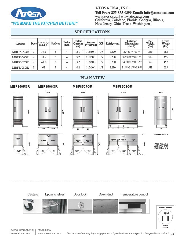 Atosa MBF8506GR 39.5" WIDE 2-Door REFRIGERATOR