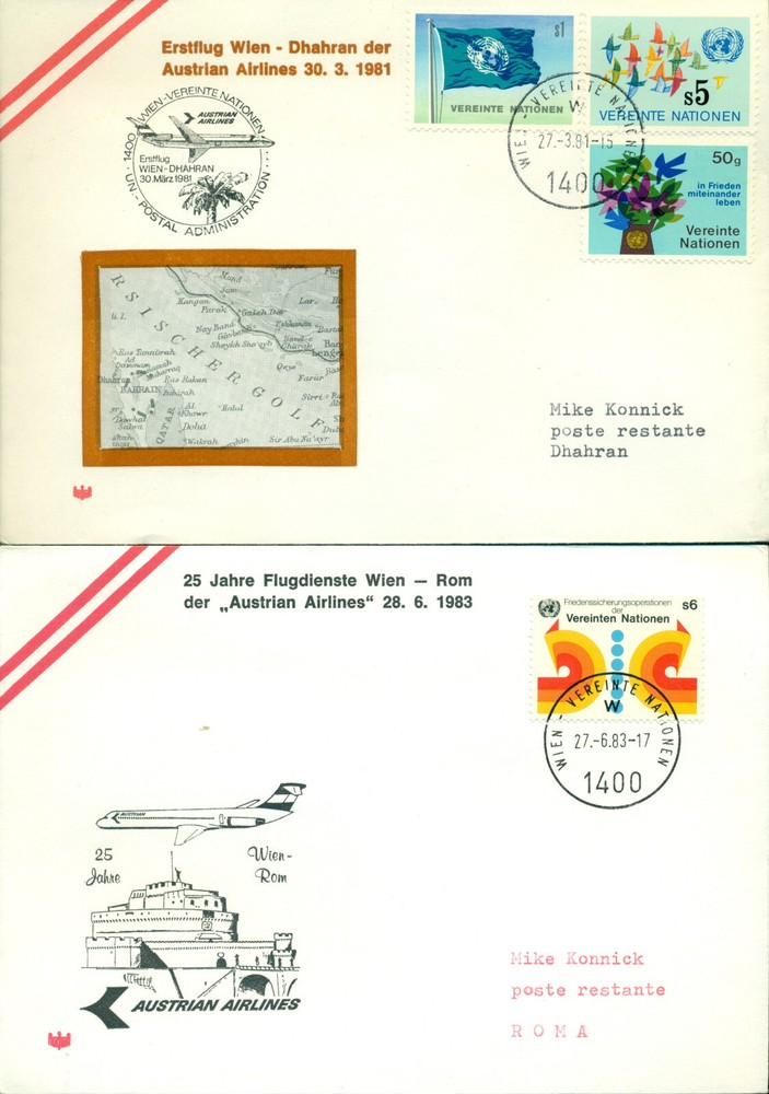 21 UN Vienna Covers - all First Flight or Flight Covers