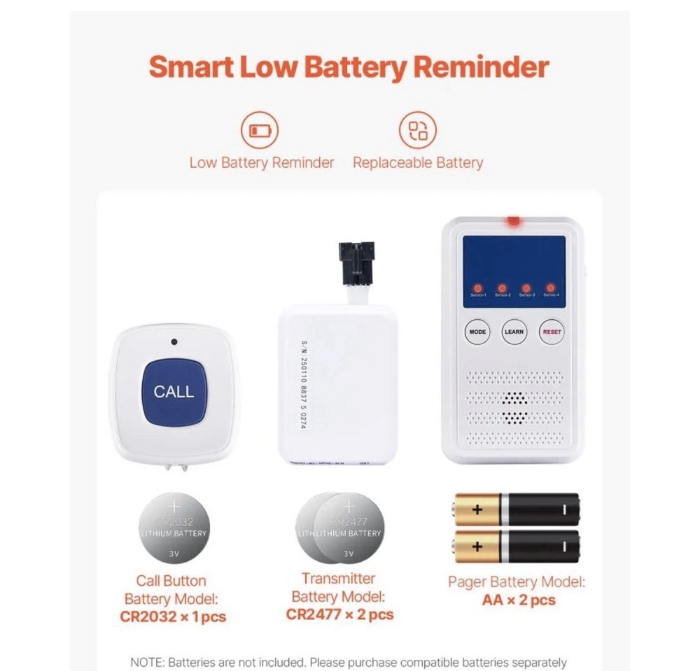Early Alert Bed Alarm System Wireless Bed Sensor Pad with Call Button & Pager