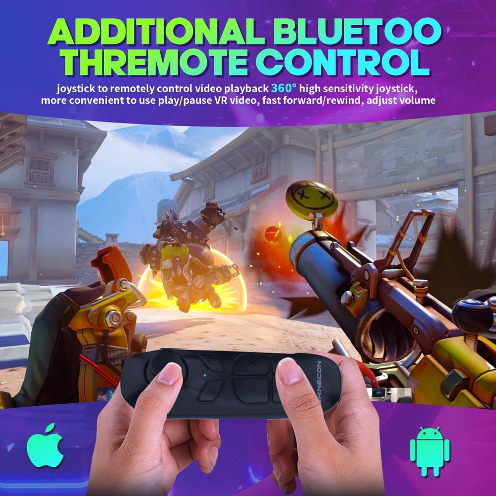 VR Headset for Smartphones 4.7-7 Inch with Bluetooth Controller, Aspheric HD Len