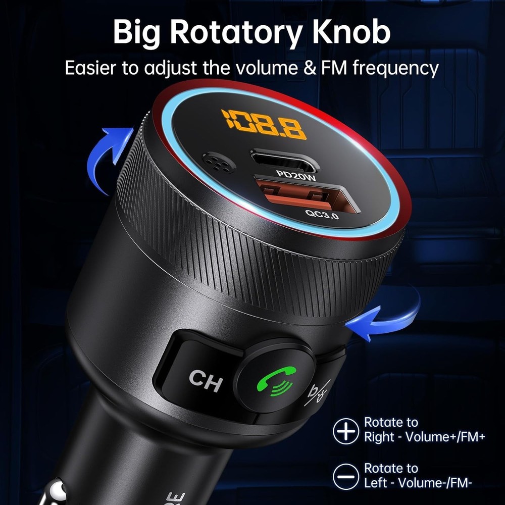 Compact Bluetooth 5.4 FM Transmitter - Perfect for Music, Charging & Calls