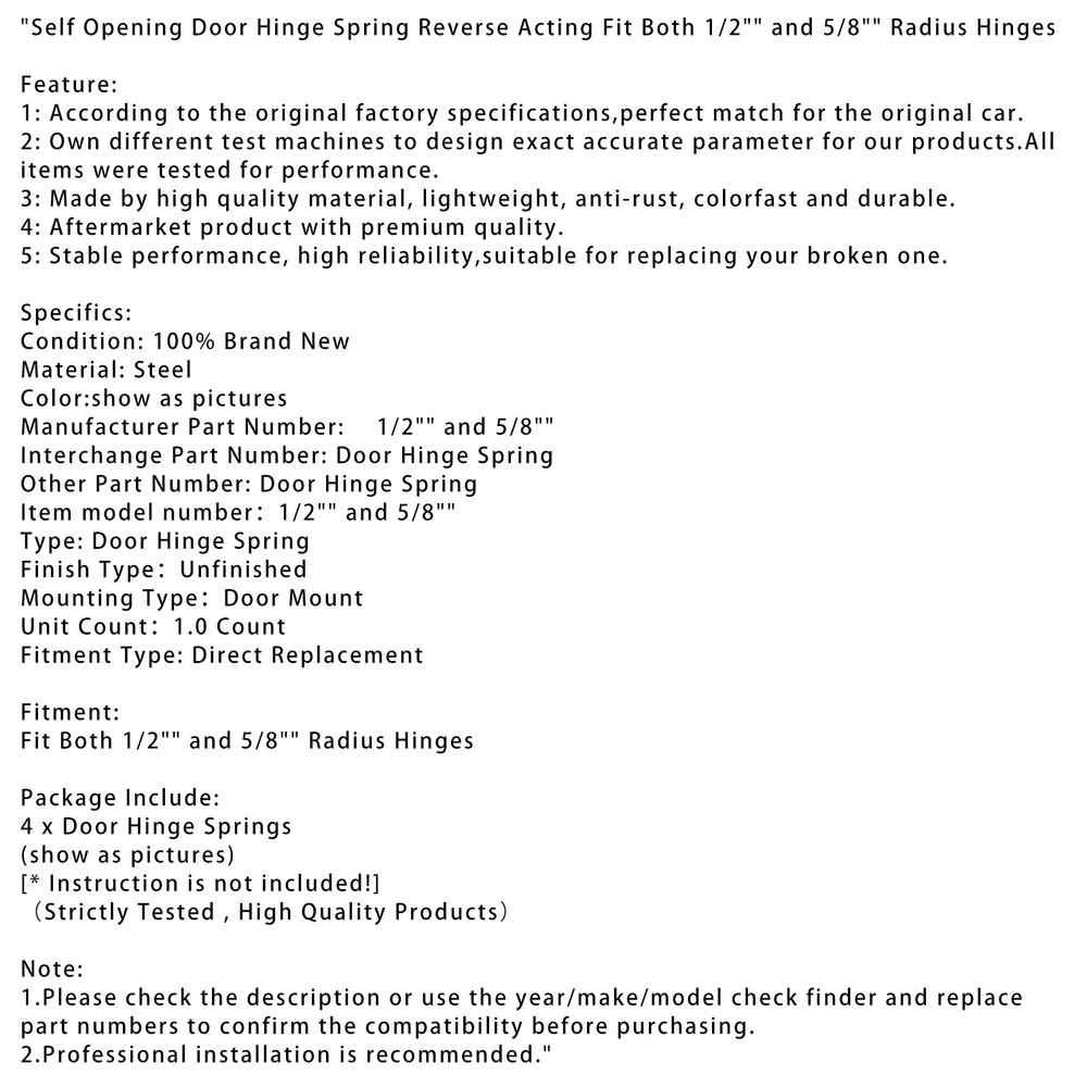 Self Opening Door Hinge Spring Reverse Acting Both 1/2" and 5/8" Radius Hinges U