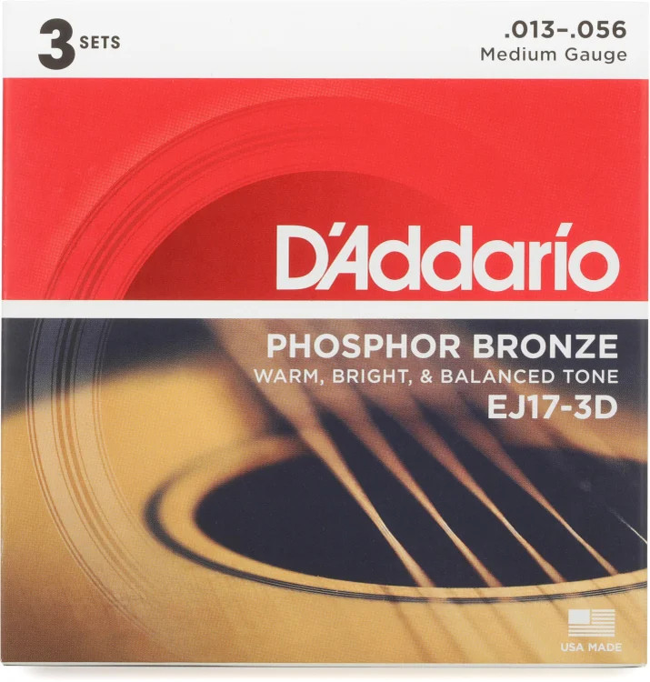 D'Addario EJ17-3D Phosphor Bronze Medium Acoustic Strings 3-Pack