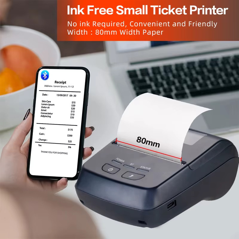 Mini 80Mm Thermal Printers Wireless Portable Receipt Printer Thermal Bluetooth M
