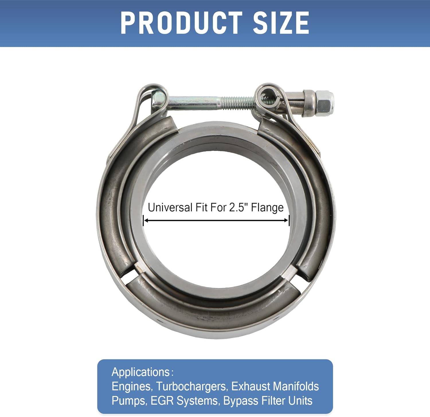 2.5" Inch V-Band Flange&Clamp Kit Male/Female With Ridge Exhaust Stainless 4 Pcs