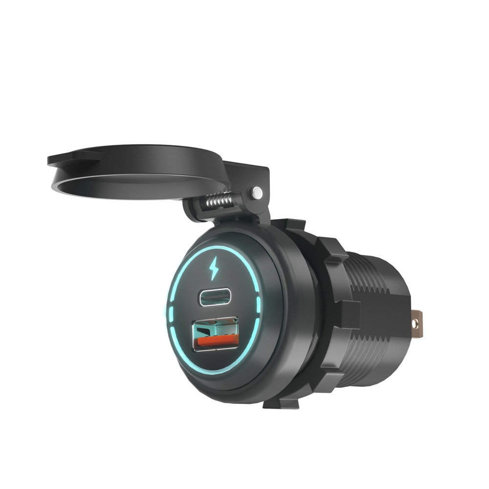 Motorcycle Charger Cigarette Lighter Socket 2 USB Type-C Charging Power Outlet