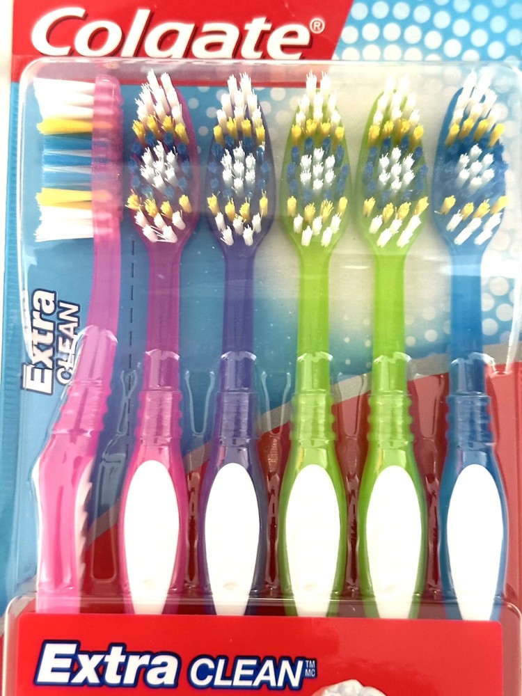 Toothbrushes Medium Colgate Extra Clean Circular Bristles 6 Count - New & Sealed