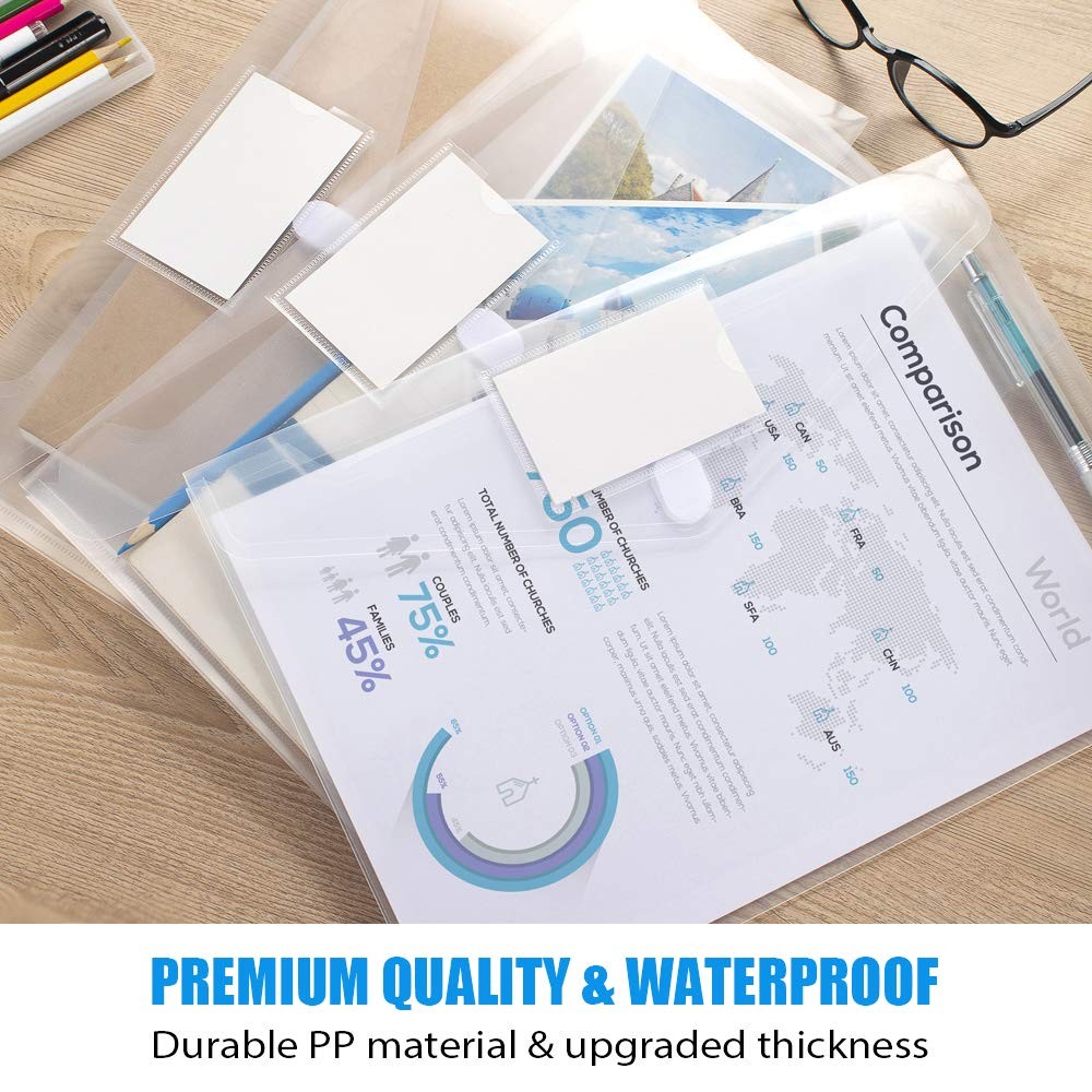 10 Transparent Document Envelopes with Snap Closure for Easy Organization