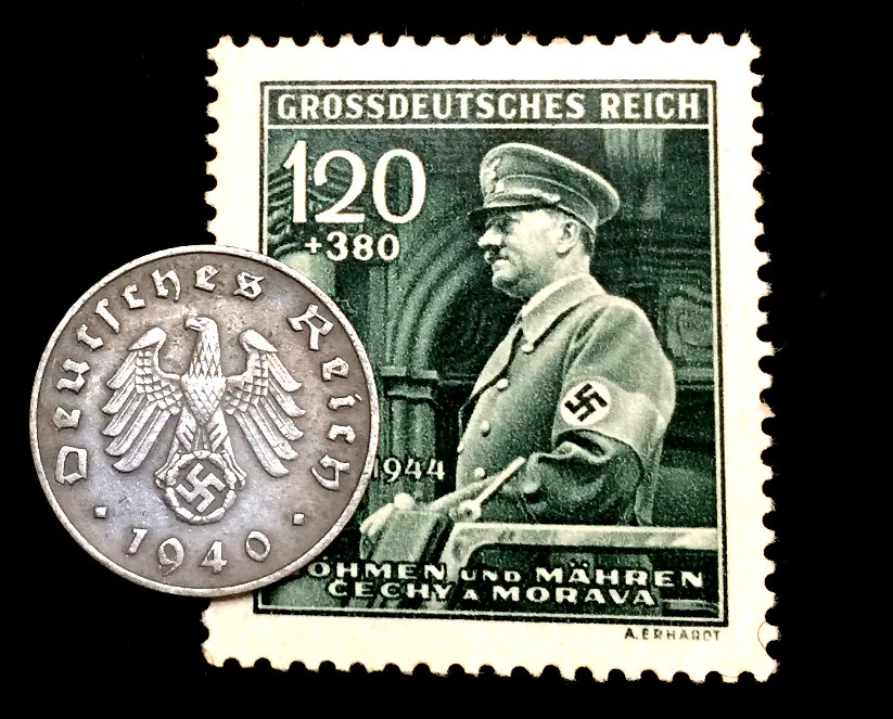 WWII Authentic Rare German Coin 1 Rp Zinc and Unused Stamp World War 2 Artifacts