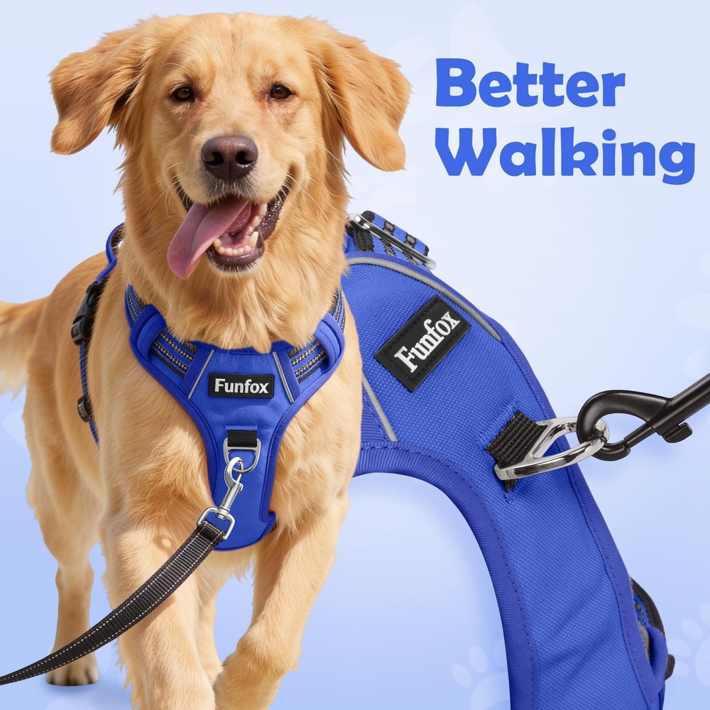 Dog Harness Medium No Pull, Adjustable 2 Clips Anti-Pull Vest with Practical ...