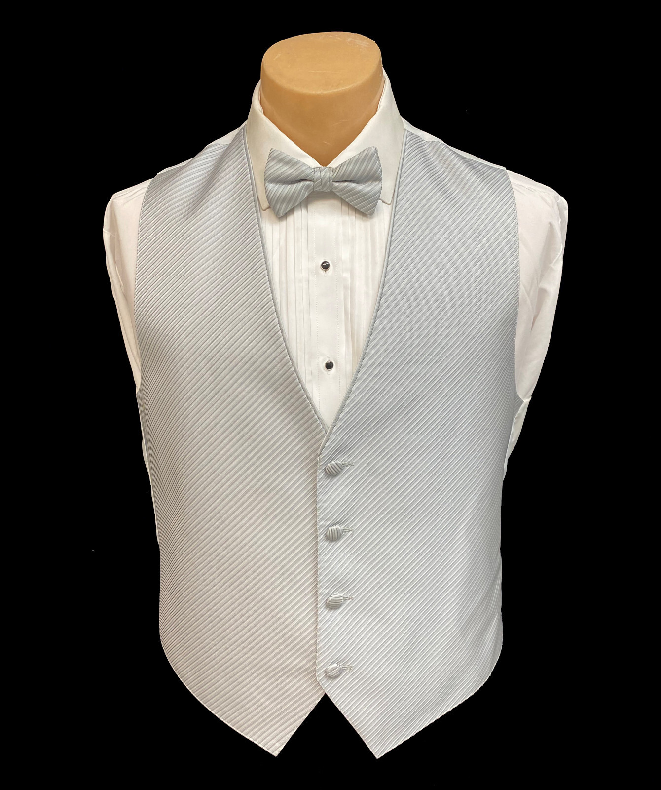Men's Flow Formals Silver Grey Tuxedo Vest with Tie Bow or Long Prom Wedding