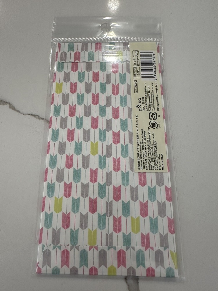Daiso Japan Traditional Pattern Vertical Envelope 3.5” X 7” / 6pcs !!!!!