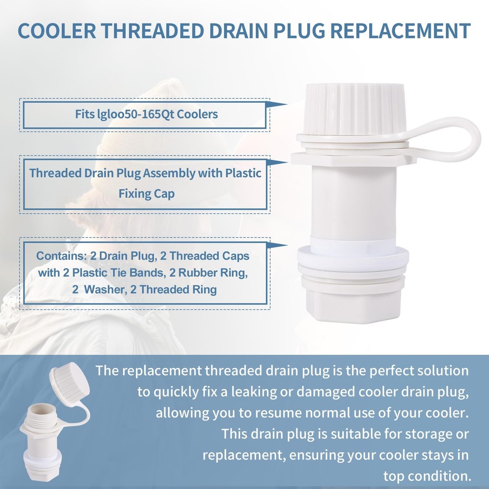 Cooler Drain Plug Kit 2pcs Threaded AntiLeak Replacement Parts for Igloo
