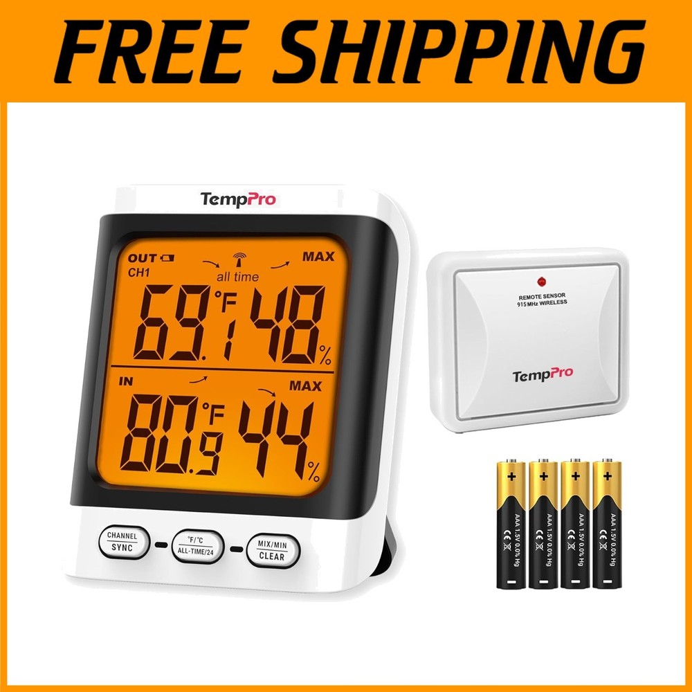 Large Backlit Display Outdoor Thermometer with Front Buttons