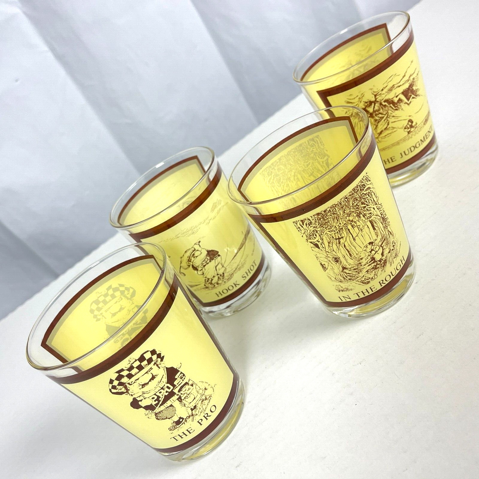 Golf Pro Judgement Hook Shot In Rough 4 Vtg Cocktail Rocks Glass Lot Patterson